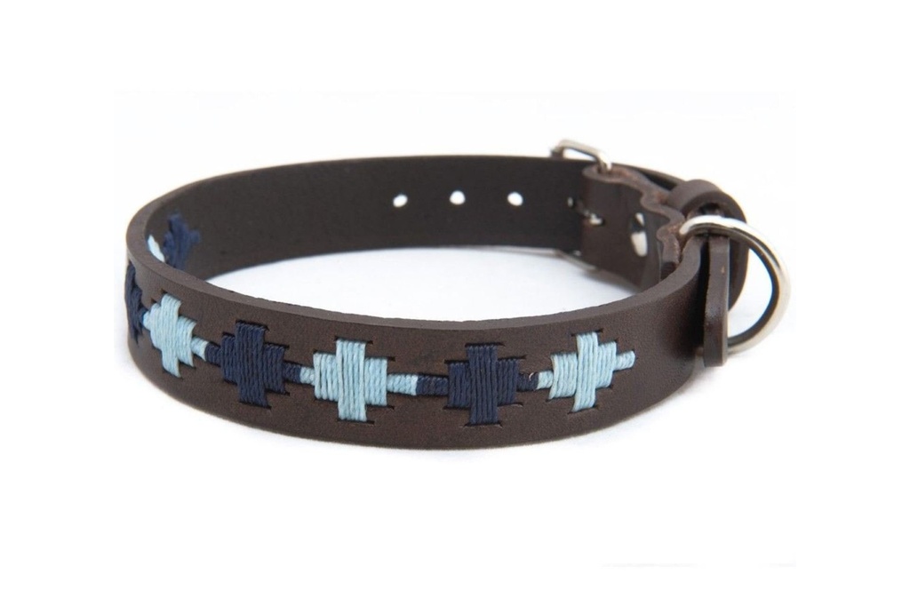 Pioneros Pampa Cross, Navy & Pale Blue Dog Collar-Small