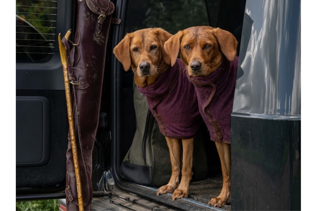 Ruff and Tumble Country Dog Drying Coat With Corduroy Trim - Burgundy Medium/Large
