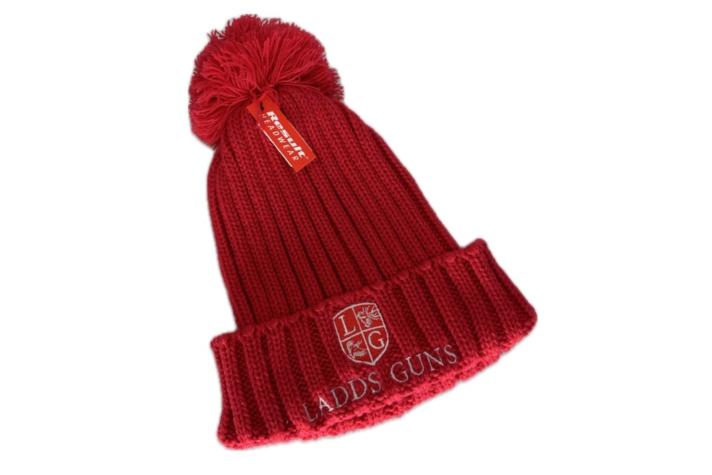Ladds Guns Adult Ribbed Knitted Beanie With Pom Pom - Red