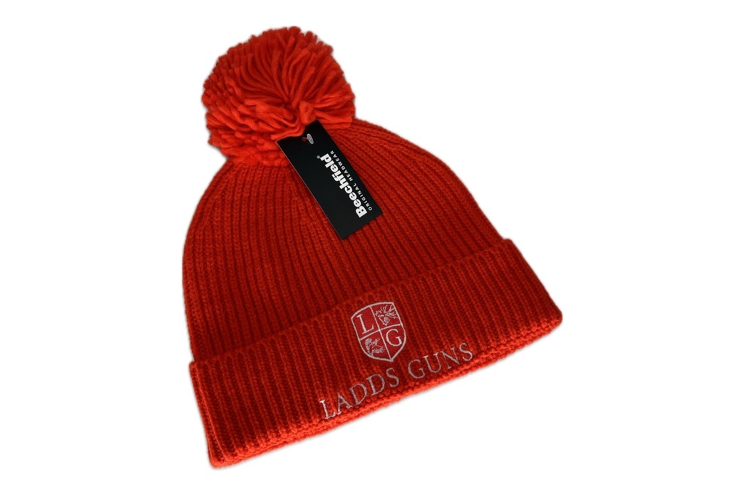 Ladds Guns Adult Ribbed Beanie With Pom Pom - Red