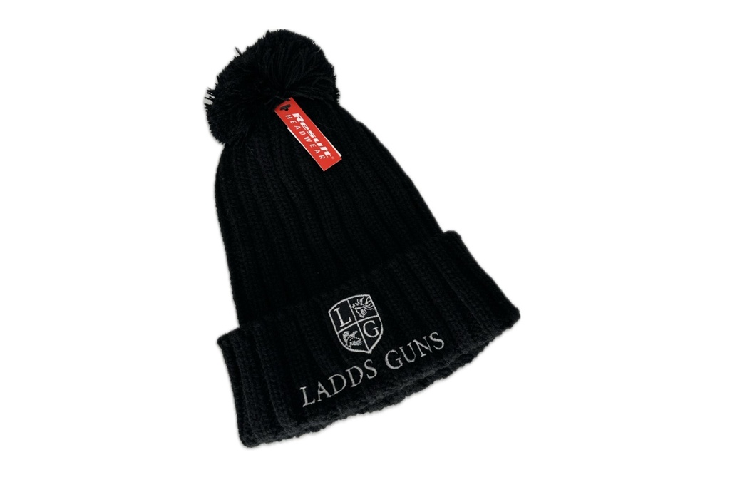 Ladds Guns Adult Ribbed Knitted Beanie With Pom Pom - Black