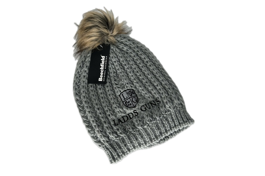 Ladds Guns Adult Oval Knit Beanie With Pom Pom - Grey