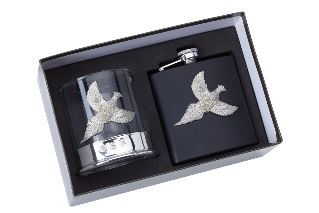 Bisley Gift Set Whiskey Glass and Flask Pheasant