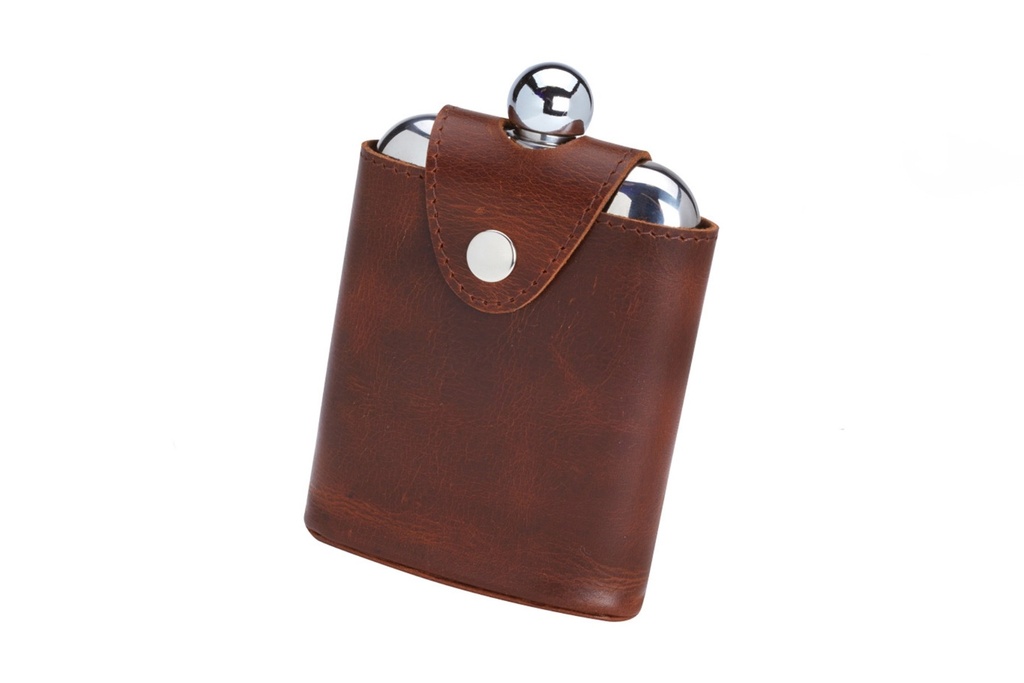 Bisley 6oz Hip Flask In Leather Pouch With Popper